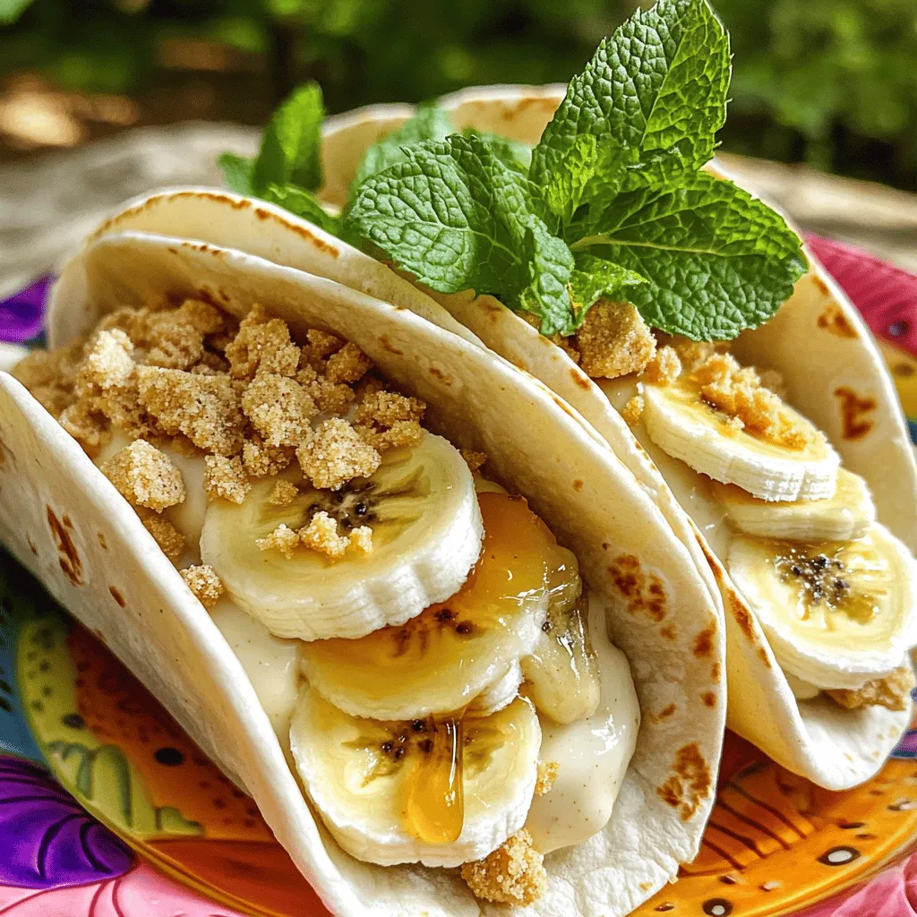 Um Bananenpudding-Tacos zuzubereiten, benötigst du einige einfache Zutaten. Du brauchst sechs kleine Tortillas aus Weizen, zwei reife Bananen, eine Tasse Vanillepudding, eine Tasse Schlagsahne, einen halben Teelöffel Vanilleextrakt, eine viertel Tasse zerbröselte Vanillewaffeln, und optional einen Esslöffel Honig sowie frische Minzblätter zur Garnierung. Diese Zutaten machen deine Tacos süß und lecker.