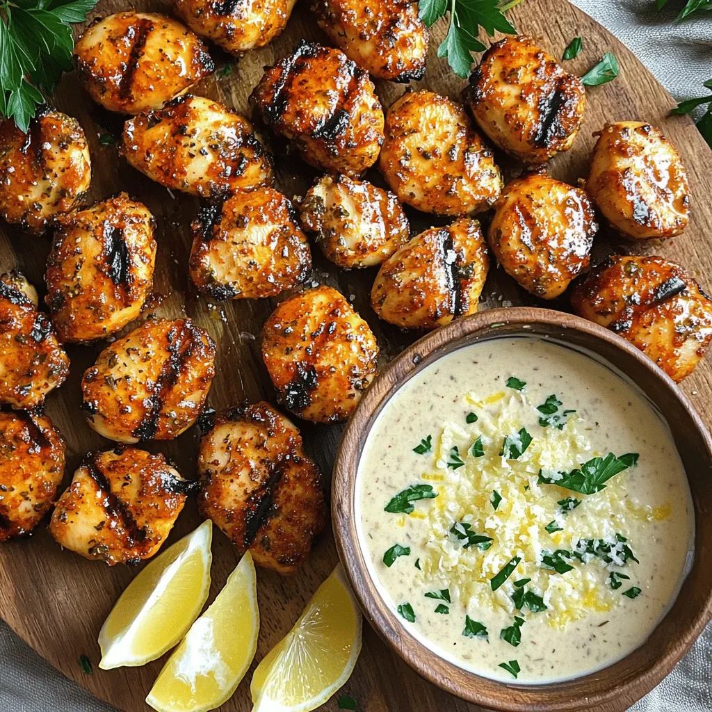 Grillierte Hähnchenbissen mit cremiger Knoblauchsoße