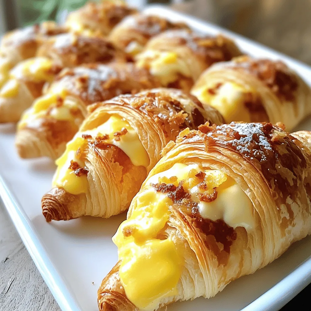 - 6 große Croissants, halbiert - 200 g Schinken, gewürfelt - 150 g geriebener Käse (z. B. Cheddar oder Gouda) - 4 Eier - 300 ml Milch
