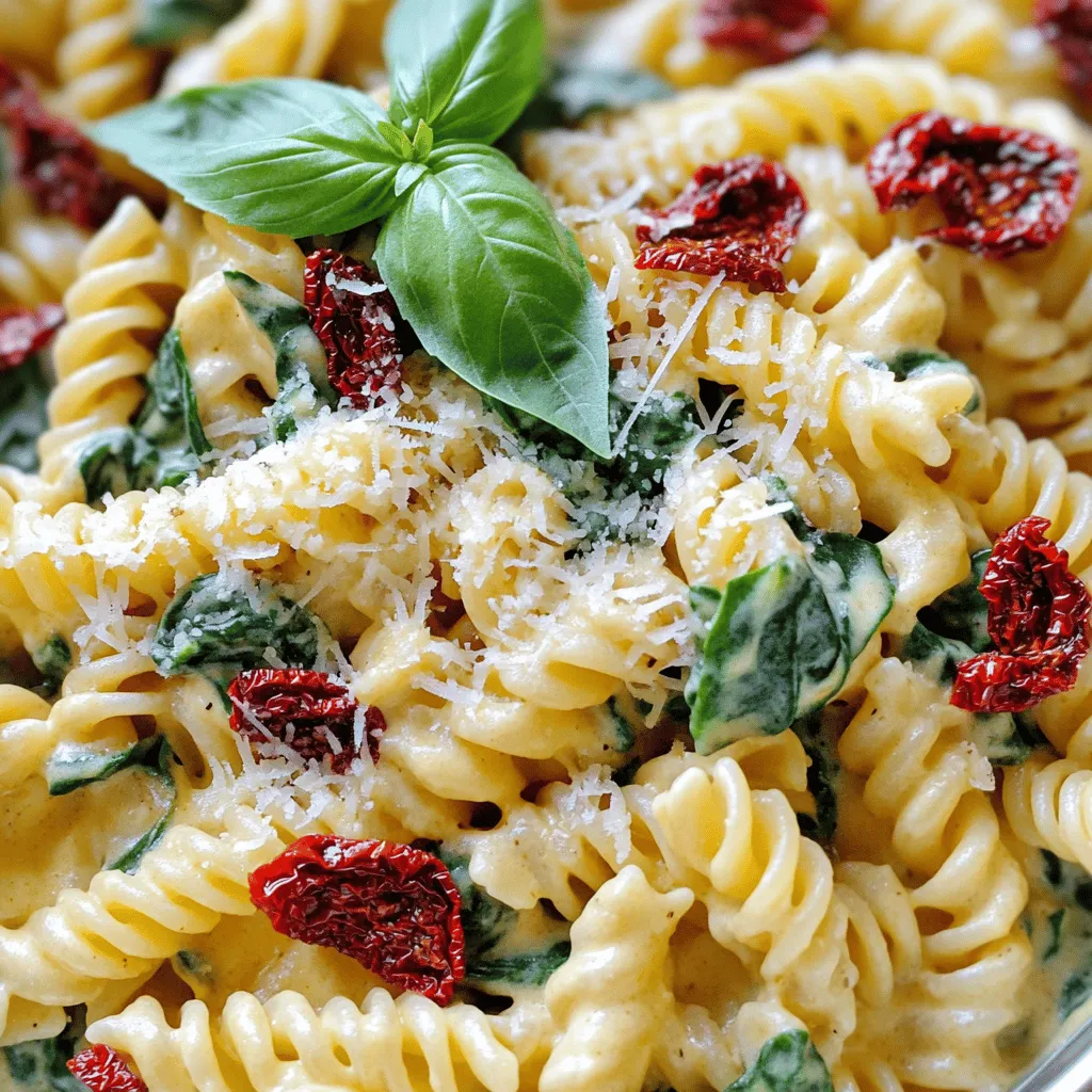 Für unsere cremige Sonnengetrocknete Tomaten Spinat Pasta benötigst du folgende Hauptzutaten: