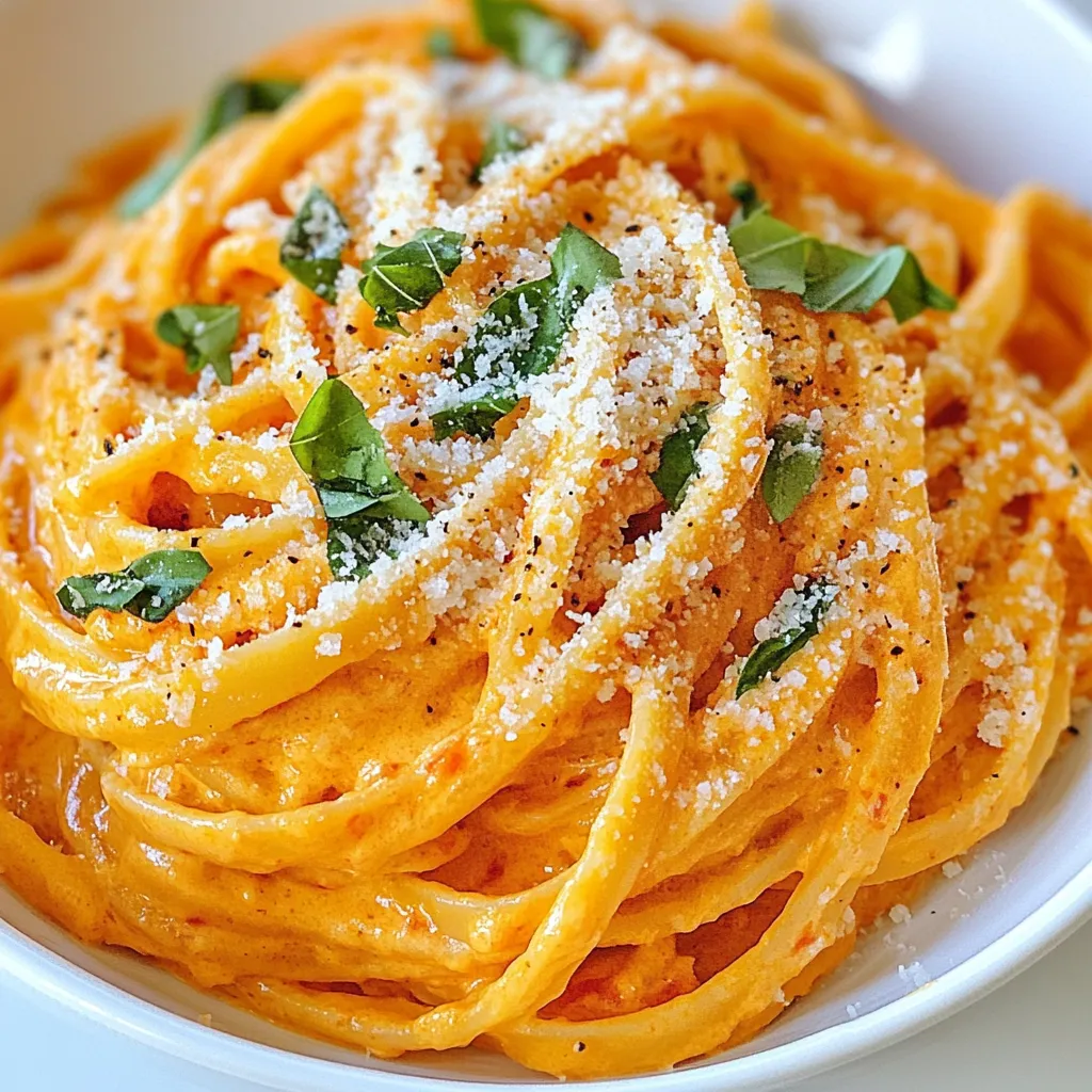 Cremige geröstete Paprika Pasta einfacher Genuss