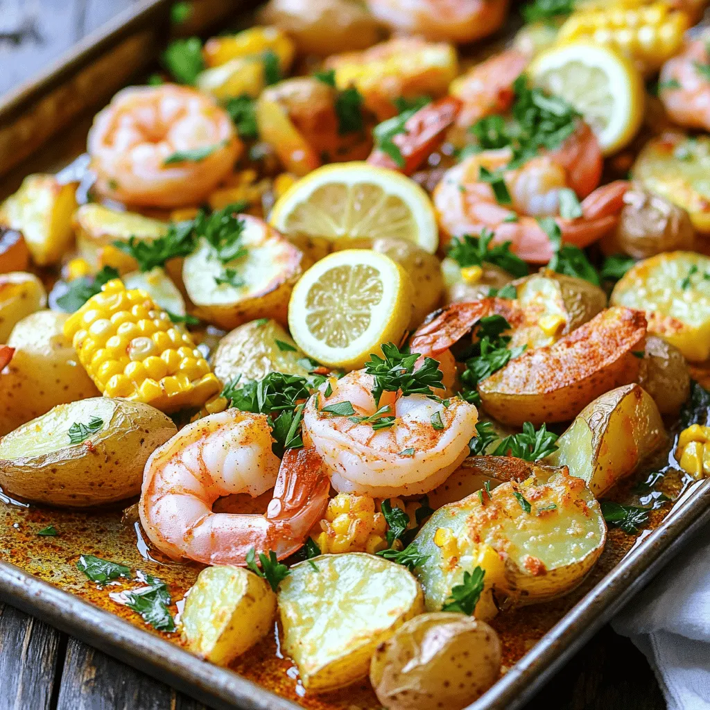 Für ein leckeres Sheet Pan Shrimp Boil, brauchen wir ein paar wichtige Zutaten: - 1.5 kg große Garnelen, geschält und entdarmt - 450 g kleine Kartoffeln, halbiert - 2 Maiskolben, in Drittel geschnitten - 1 Zwiebel, in Scheiben geschnitten - 4 Knoblauchzehen, gehackt