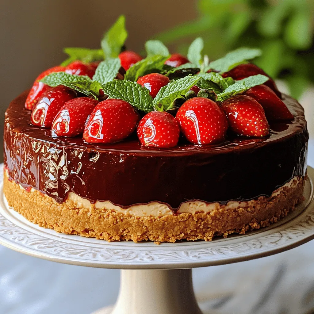 - 200 g Kekse (z. B. Butterkekse) - 100 g geschmolzene Butter - 400 g Frischkäse, zimmerwarm - 200 g Zucker - 2 große Eier - 200 ml Sahne - 150 g geschmolzene Zartbitterschokolade - 1 Teelöffel Vanilleextrakt - 250 g frische Erdbeeren, gewaschen und halbiert - 50 g Erdbeermarmelade