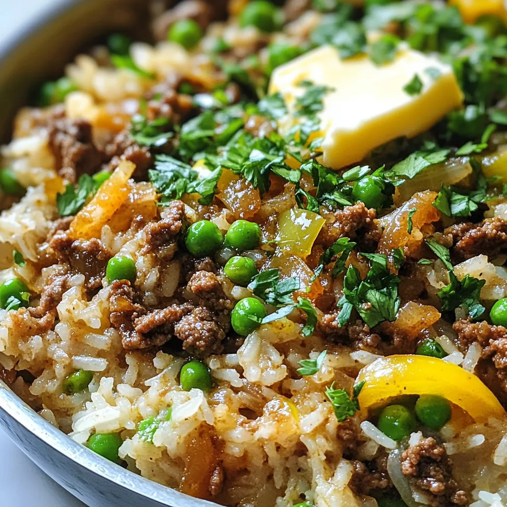 Garlic Butter Beef and Rice Skillet Schnelles Gericht