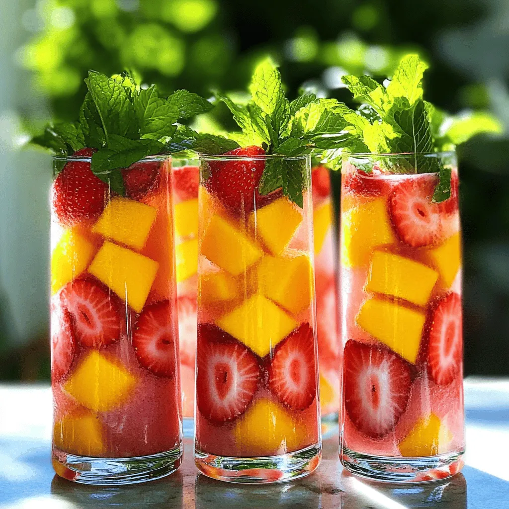 - 2 Tassen frische Erdbeeren - 1 reife Mango - 4 Tassen kaltes Wasser