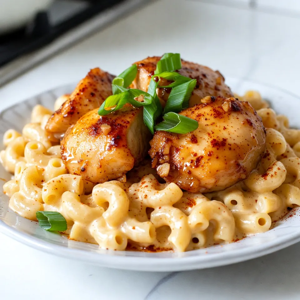 Honig-Knoblauch-Butter-Hühnchen Mac and Cheese Genuss