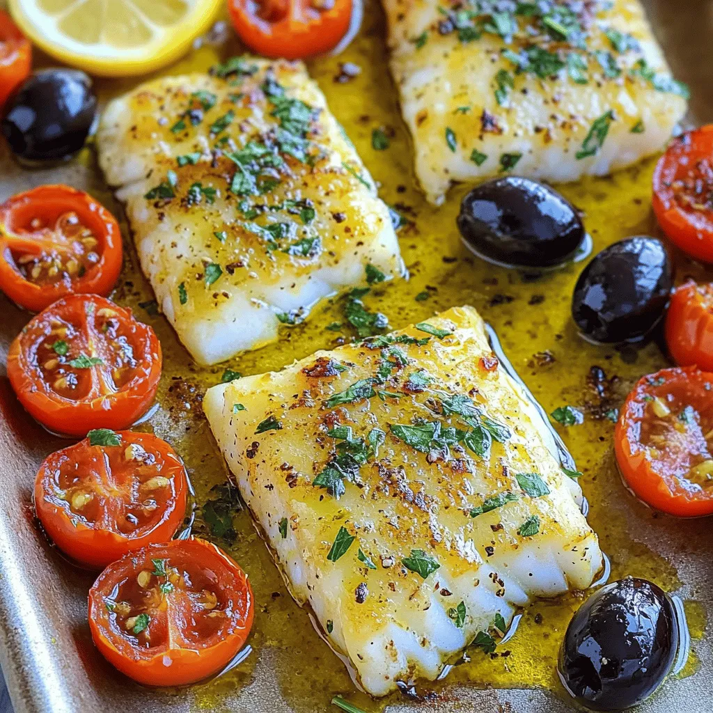 Um den perfekten mediterranen gebackenen Kabeljau zu machen, brauchst du einige Hauptzutaten. Hier sind sie: