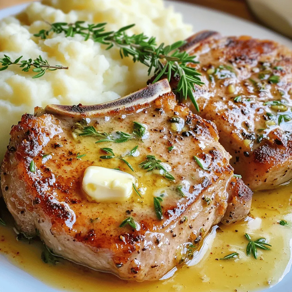 Knoblauchbutter Pfannengebratene Schweinekoteletts zart