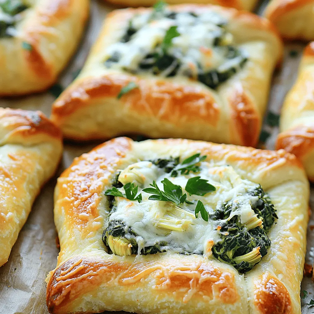 Für diese leckeren Häppchen benötigen Sie einige zentrale Zutaten. Diese sind besonders wichtig für den Geschmack und die Textur. Hier sind die Hauptzutaten: - 1 Tasse frischer Spinat, grob gehackt - 1 Dose (400 g) Artischockenherzen, abgetropft und klein geschnitten - 125 g Frischkäse, weich - 60 g saure Sahne - 125 g Mozzarella-Käse, gerieben - 30 g Parmesan, gerieben - 1 Teelöffel Knoblauch, fein gehackt - 1/2 Teelöffel Zwiebelpulver - Salz und Pfeffer nach Geschmack - 1 Paket (450 g) gekühlter Croissant-Teig - Olivenöl zum Bestreichen Diese Zutaten sorgen für den klassischen Spinatsalat-Geschmack. Sie bringen viel Farbe und Nährstoffe mit. Zusätzlich zu den Hauptzutaten können Sie noch einige Gewürze hinzufügen. Diese bringen einen tollen Geschmack. Hier sind einige Vorschläge: - Paprika für eine süßliche Note - Cayennepfeffer für etwas Schärfe - Frische Kräuter wie Basilikum oder Thymian Experimentieren Sie ruhig mit diesen Gewürzen! Sie können den Geschmack nach Ihrem Wunsch anpassen. Frische Zutaten machen die Häppchen noch besser. Hier sind einige Ideen: - Frische Petersilie zum Garnieren - Frischer Schnittlauch, fein gehackt - Gehackte Oliven für einen salzigen Kick Mit frischen Zutaten wird Ihr Gericht lebendig. Sie sorgen für mehr Geschmack und ein schönes Aussehen.Heize deinen Ofen auf 190°C vor. Dies sorgt dafür, dass die Häppchen gleichmäßig backen. Während der Ofen aufheizt, bereite die Zutaten vor. Du brauchst frischen Spinat und Artischockenherzen. Hacke den Spinat grob und schneide die Artischocken in kleine Stücke. Diese Schritte sind wichtig für die Textur der Füllung. In einer mittelgroßen Schüssel mischst du den Spinat, die Artischockenherzen, den Frischkäse, die saure Sahne, den geriebenen Mozzarella, den Parmesan, den gehackten Knoblauch, das Zwiebelpulver, Salz und Pfeffer. Rühre alles gut um, bis die Mischung glatt ist. Diese Füllung ist der Schlüssel zu den leckeren Häppchen. Sie gibt den Häppchen ihren tollen Geschmack. Rolle den gekühlten Croissant-Teig auf einer sauberen Fläche aus. Teile den Teig in Dreiecke. Nimm einen Esslöffel der Füllung und platziere ihn am breiten Ende jedes Dreiecks. Falte die Ränder des Teigs über die Füllung und rolle ihn bis zur Spitze. Drücke die Kanten gut zusammen. So formst du kleine Pockets, die beim Backen knusprig werden. Lege die gefüllten Häppchen auf ein Backblech mit Backpapier. Bestreiche sie mit etwas Olivenöl für eine goldbraune Farbe. Backe die Häppchen 12-15 Minuten. Lass sie kurz abkühlen und genieße sie dann!Ein häufiger Fehler ist, die Füllung zu wässern. Zu viel Flüssigkeit macht die Häppchen matschig. Drücke die Artischocken gut ab, bevor du sie hinzufügst. Achte darauf, die Mischung gut zu vermengen. So verteilt sich der Geschmack gleichmäßig. Um die perfekte Konsistenz zu erreichen, benutze weichen Frischkäse. Das macht die Füllung cremig. Achte darauf, den Käse sanft unterzuheben. So bleibt die Mischung leicht und fluffig. Lass die Häppchen nicht zu lange im Ofen. Goldbraun ist ideal! Präsentiere die Häppchen auf einem farbenfrohen Teller. Das macht sie ansprechender. Füge einen Dip aus saurer Sahne hinzu. Das sorgt für frischen Geschmack. Garnieren kannst du mit frischer Petersilie. So wirken die Häppchen noch appetitlicher.{{image_4}} Für eine vegetarische Version der Spinat-Artischocken-Dipp-Häppchen können Sie einfach den Käse variieren. Verwenden Sie zum Beispiel Feta oder Gouda. Diese Käsesorten bringen verschiedene Geschmäcker mit. Sie können auch zusätzliche Gemüse wie Paprika oder Zucchini hinzufügen. Diese geben den Häppchen mehr Farbe und Geschmack. Eine tolle Idee ist, verschiedene Käsesorten zu mischen. Zum Beispiel können Sie Cheddar oder Brie verwenden. Diese Käsesorten verleihen den Häppchen einen anderen Geschmack. Für mehr Würze können Sie auch Gewürze wie Paprika oder Chili verwenden. Diese bringen einen kleinen Kick in die Füllung. Wenn Sie glutenfrei kochen möchten, gibt es gute Alternativen. Sie können glutenfreien Blätterteig verwenden. Viele Marken bieten bereits fertigen Teig an. Eine andere Option ist, den Teig selbst aus Mandelmehl oder Reismehl herzustellen. Diese Teige sind einfach zu machen und sehr lecker. Diese Variationen machen die Spinat-Artischocken-Dipp-Häppchen für alle zugänglich.Um die Reste Ihrer Spinat-Artischocken-Dipp-Häppchen gut zu lagern, legen Sie sie in einen luftdichten Behälter. Stellen Sie sicher, dass alle Häppchen kühl sind, bevor Sie sie abdecken. So bleiben sie frisch und lecker für bis zu drei Tage im Kühlschrank. Wenn Sie mehr Häppchen für später aufbewahren möchten, können Sie sie auch einfrieren. Legen Sie die ungebaked Häppchen auf ein Backblech und frieren Sie sie für 2 Stunden ein. Danach können Sie sie in einen Gefrierbeutel umfüllen. So bleiben sie bis zu drei Monate frisch. Wenn Sie bereit sind zu genießen, backen Sie sie einfach direkt aus dem Gefrierfach. Um die Häppchen wieder warm zu machen, nutzen Sie den Ofen. Heizen Sie ihn auf 180°C vor und legen Sie die Häppchen auf ein Backblech. Backen Sie sie für 10 bis 15 Minuten, bis sie wieder knusprig sind. Alternativ können Sie die Häppchen auch in einer Pfanne bei mittlerer Hitze erwärmen. So bleiben sie schön knusprig. Die Häppchen sind im Kühlschrank etwa drei Tage haltbar. Lagern Sie sie in einem luftdichten Behälter. Achten Sie darauf, dass sie abgekühlt sind, bevor Sie sie lagern. So bleiben sie frisch und lecker. Ja, Sie können die Häppchen im Voraus zubereiten. Bereiten Sie die Füllung und den Teig vor. Formen Sie die Häppchen und legen Sie sie auf ein Backblech. Decken Sie sie ab und stellen Sie sie in den Kühlschrank. Backen Sie sie dann einfach, wenn Sie bereit sind, sie zu servieren. So sparen Sie Zeit. Zu den Häppchen passen viele Dips gut. Ein einfacher Dip aus saurer Sahne ist eine tolle Wahl. Auch ein Joghurt-Dip mit Kräutern oder ein würziger Salsa-Dip sind lecker. Experimentieren Sie mit verschiedenen Geschmäckern, um Ihre eigene perfekte Kombination zu finden. Spinat-Artischocken-Dipp-Häppchen sind lecker und einfach zu machen. Wir haben die Hauptzutaten, Tipps zur Zubereitung sowie Variationen besprochen. Achten Sie auf die häufigsten Fehler, um perfekte Häppchen zu kreieren. Lagern Sie Reste richtig und erfahren Sie, wie Sie diese wieder aufwärmen. Nutzen Sie diese Informationen, um Ihre Gäste zu beeindrucken. Klare Anweisungen und kreative Ideen bringen Abwechslung in Ihr Kochen! Genießen Sie das Kochen und die leckeren Ergebnisse!