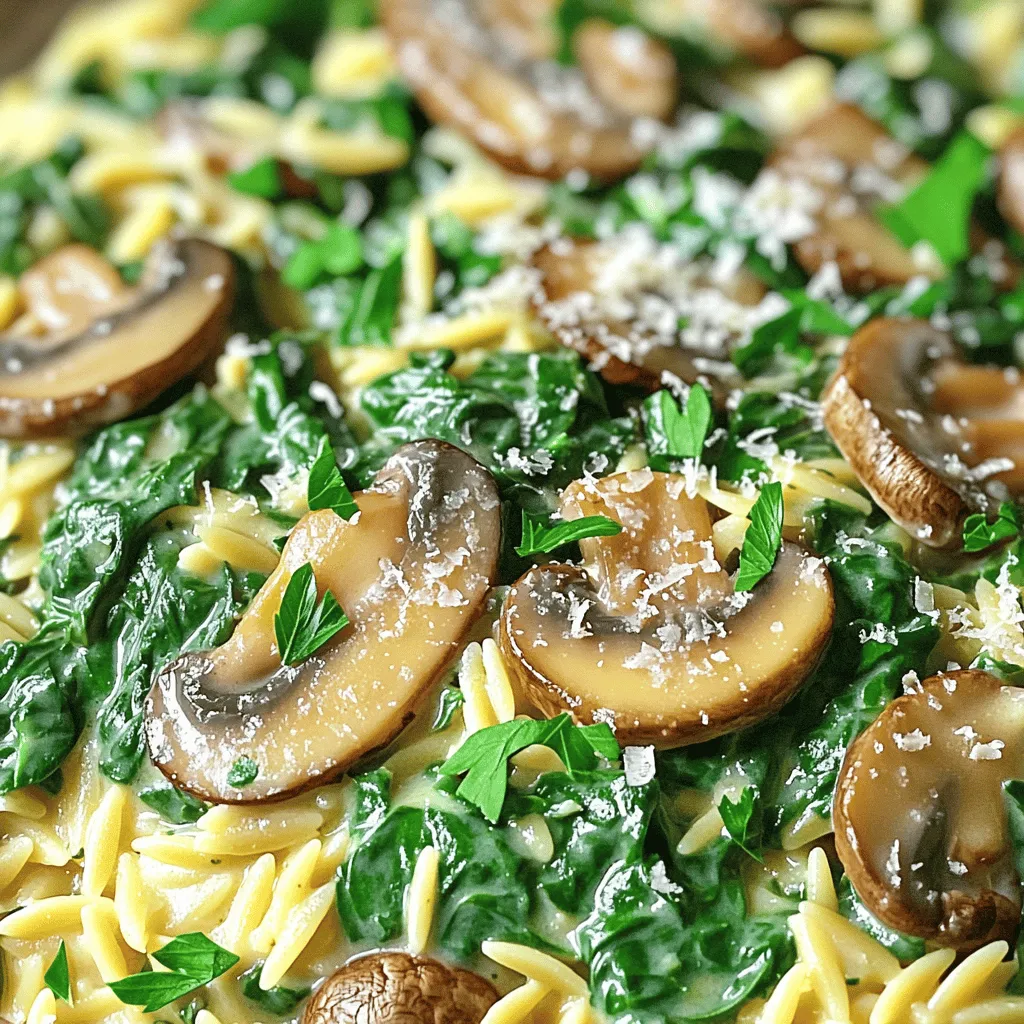 Cremiger Spinats-Pilz-Orzo Einfaches Rezept zum Genießen