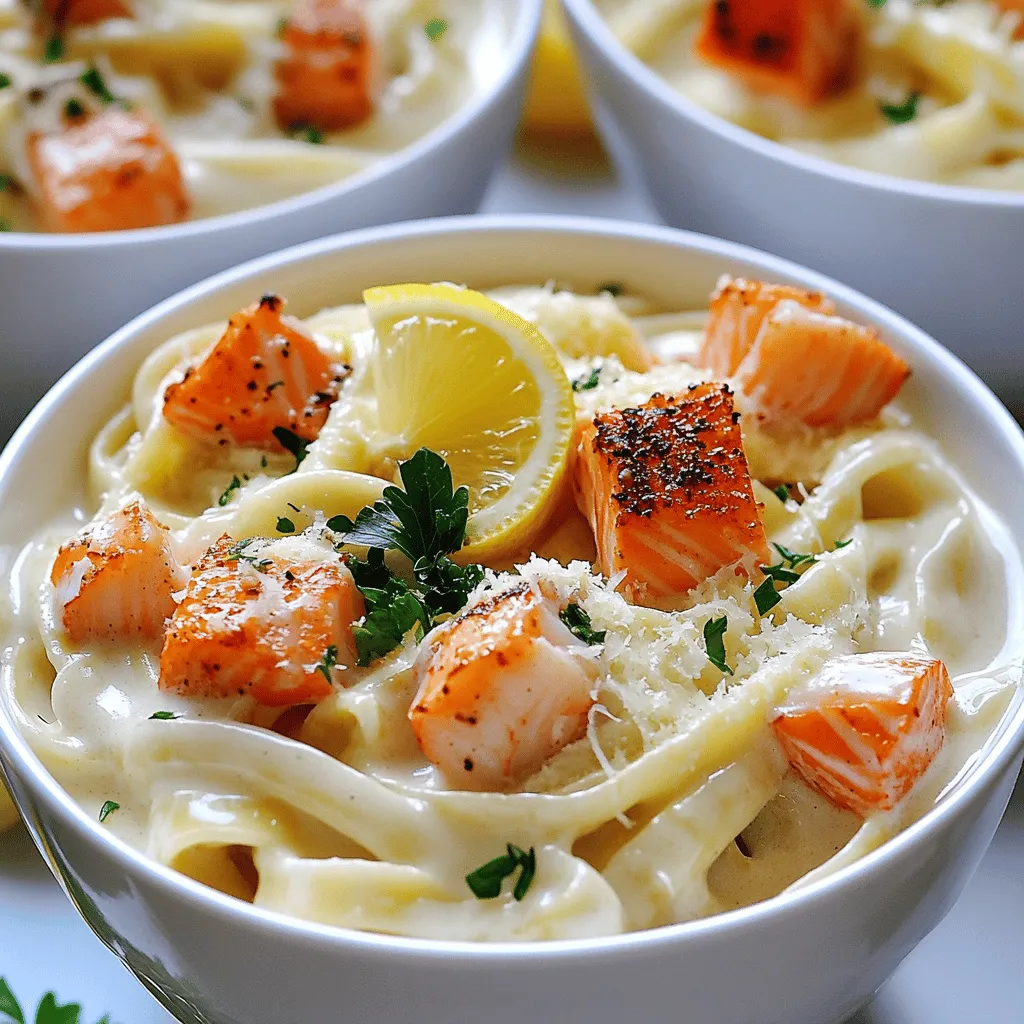 - 200 g Lobsterfleisch, gekocht und grob gehackt - 150 g Krabbenfleisch, frisch oder aus der Dose - 200 g Lachsfilet, gewürfelt - 250 g Fettuccine oder Tagliatelle - 200 ml Sahne - 1 Tasse frisch geriebener Parmesan