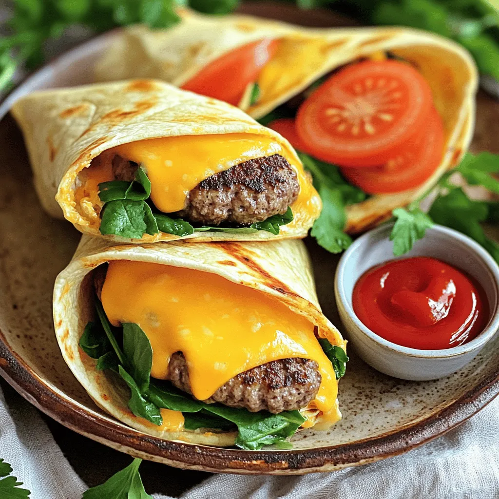 - 500 g Rinderhackfleisch - 4 Scheiben Cheddarkäse - 4 große Tortilla-Wraps