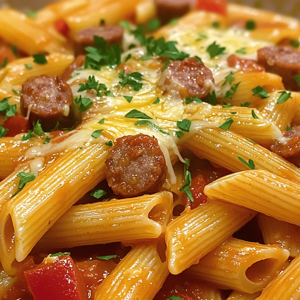 - 250g Penne oder Fusilli Pasta - 300g geräucherte Wurst (z.B. Kielbasa) - 1 mittelgroße Zwiebel
