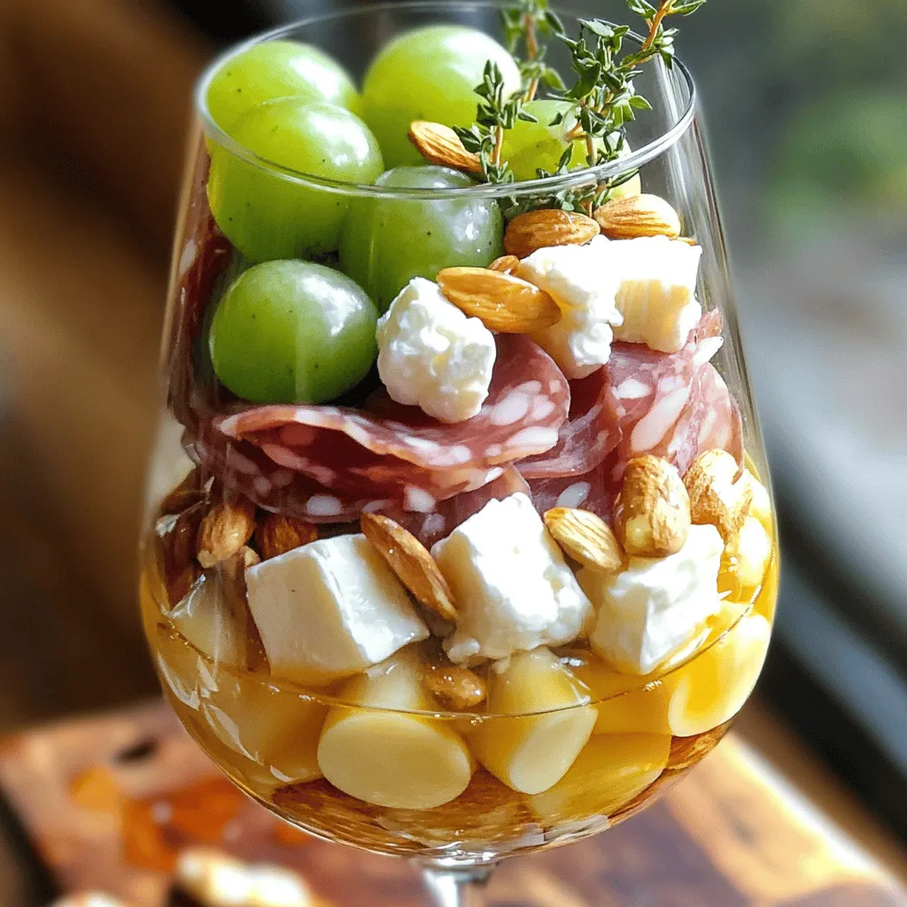 - 100 g luftgetrockneter Schinken, in dünne Scheiben geschnitten - 100 g Salami, in Scheiben - 50 g Brie-Käse, in kleinen Würfeln - 50 g Ziegenkäse, zerbröselt - 1 Handvoll grüne Trauben, halbiert