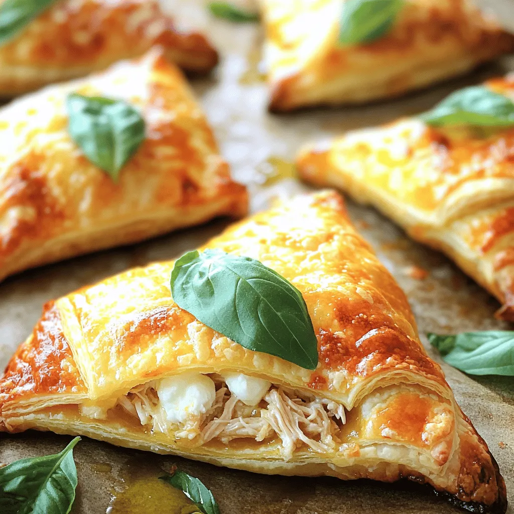 Um Chicken Parmesan Pillows zuzubereiten, brauchst du einige einfache Zutaten. Du benötigst 2 Tassen gekochtes, zerrissenes Hähnchen, 1 Tasse Ricotta, 1 Tasse Parmesan und 1 Tasse Mozzarella. Füge 1 Teelöffel Knoblauchpulver, 1 Teelöffel Oregano, Salz und Pfeffer hinzu. Du brauchst auch 1 Packung Blätterteig und 1 geschlagenes Ei für die Glasur. Frische Basilikumblätter sind perfekt zum Garnieren.