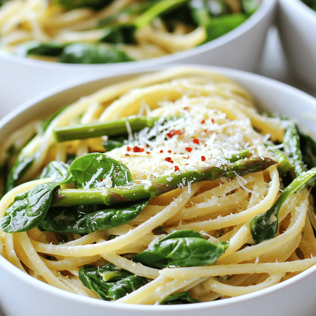 Für Pasta mit Spinat und Spargel brauche ich: