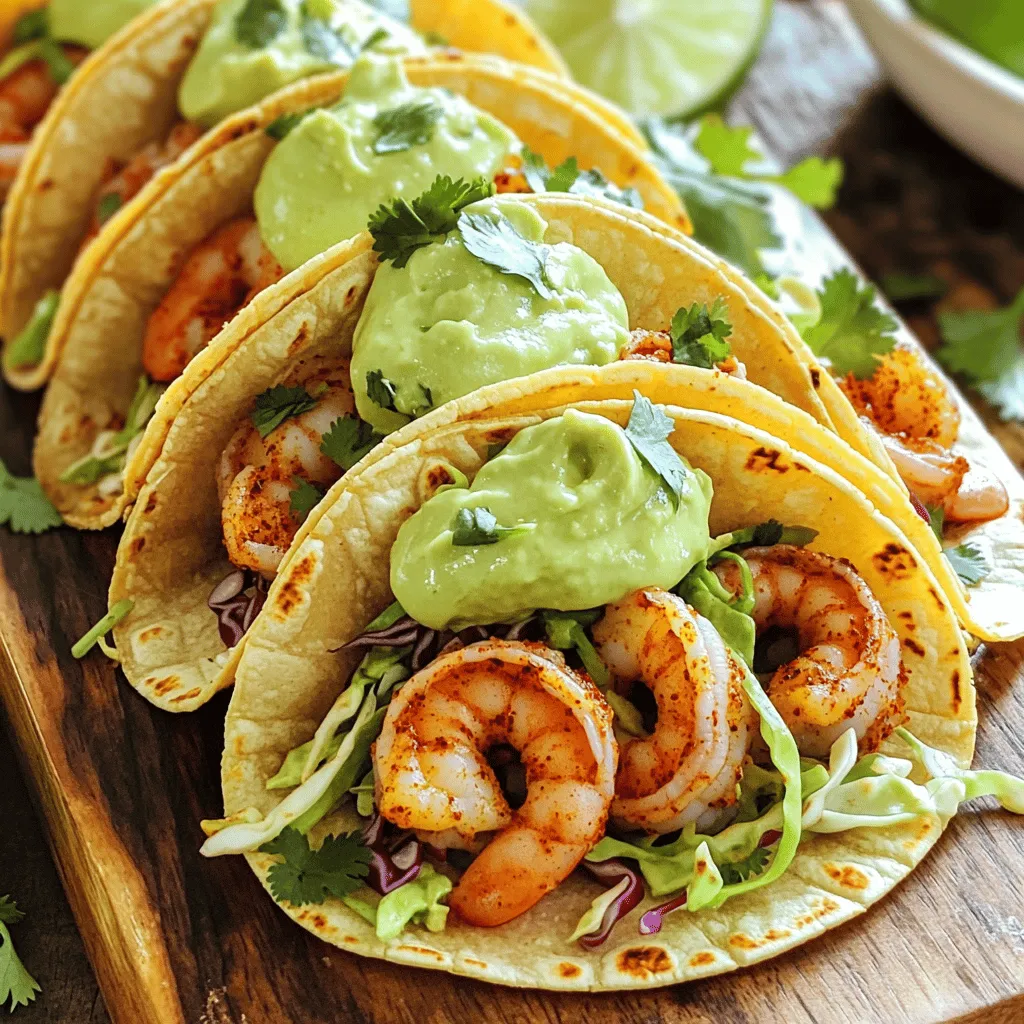 Schmackhafte Spicy Shrimp Tacos mit Avocado Crema
