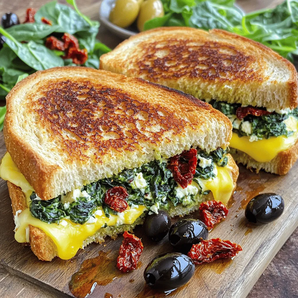 - 4 Scheiben knuspriges Sauerdough-Brot - 2 Tassen frischer Spinat - 1 Tasse zerbröckelter Feta-Käse