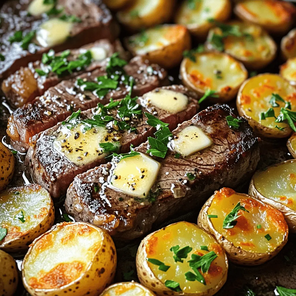 Knoblauchbutter Steak Kartoffeln Blechgericht einfach