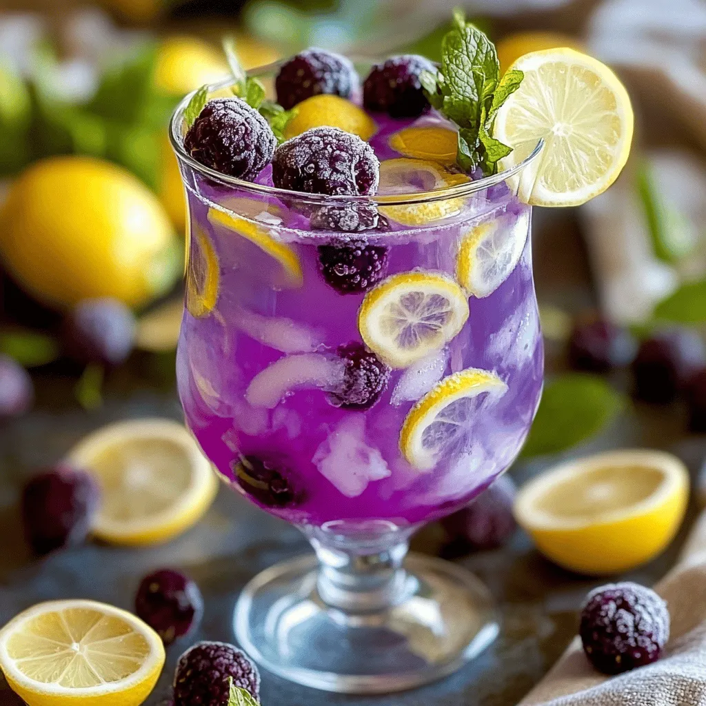 Um deine Heidelbeer-Tee-Limonade zuzubereiten, brauchst du frische Heidelbeeren, Wasser, Tee, Honig oder Zucker, Zitronensaft, Zitronenscheiben, Minzblätter und Eiswürfel. Diese Zutaten machen die Limonade fruchtig und erfrischend.