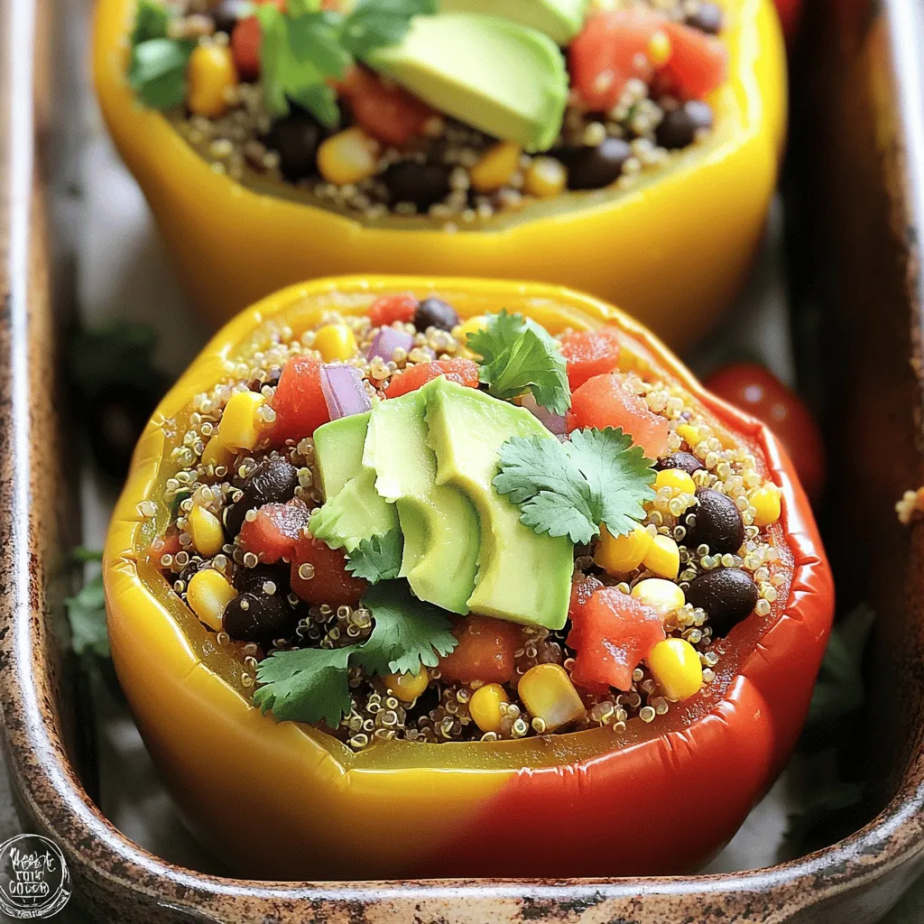 - 4 große Paprika (jede Farbe) - 1 Tasse Quinoa, gespült - 1 Tasse schwarze Bohnen, abgetropft und gespült
