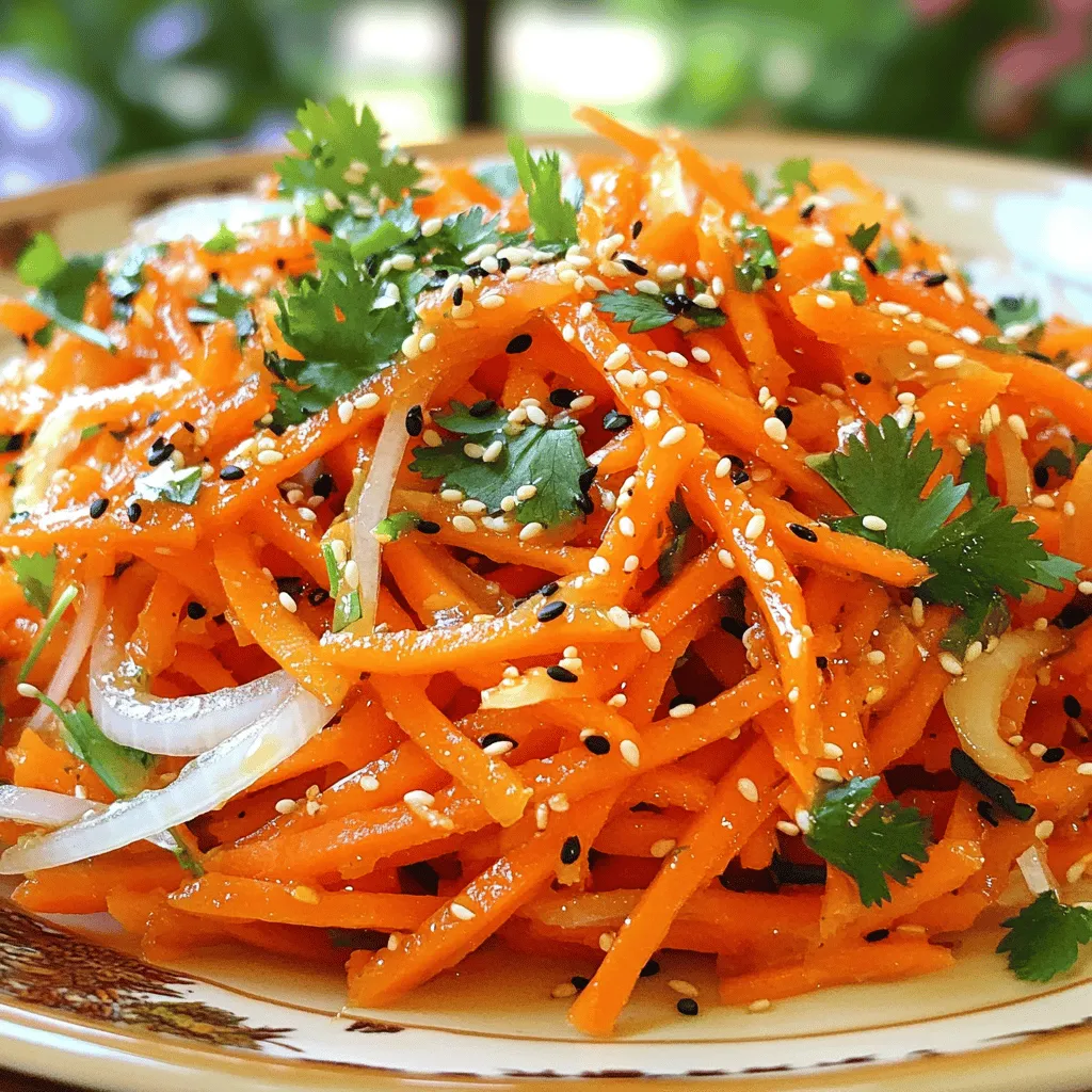 - 4 große Karotten, geschält und in feine Streifen - 1 kleine Zwiebel, dünn geschnitten - 2 Knoblauchzehen, fein gehackt