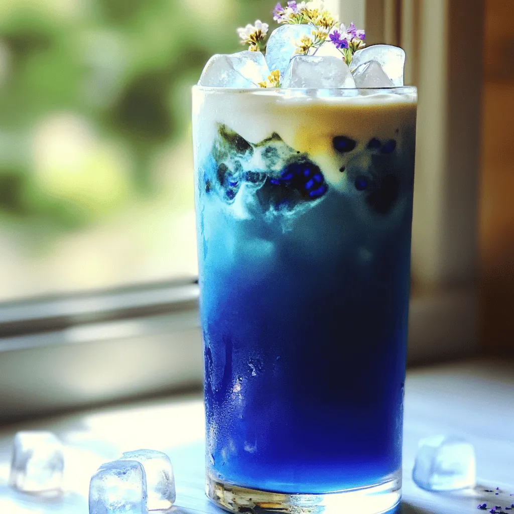 Um einen Iced Butterfly Pea Flower Tea Latte zuzubereiten, brauchst du einige einfache Zutaten. Als erstes benötigst du 2 Esslöffel getrocknete Schmetterlingsblüten. Diese Blüten geben dem Tee seine schöne blaue Farbe. Dann brauchst du 2 Tassen heißes Wasser, um die Blüten ziehen zu lassen. Du kannst auch 1 Tasse Milch verwenden, sei es Kuhmilch oder pflanzliche Alternativen wie Mandel- oder Hafermilch. Für etwas Süße nimmst du 1 Esslöffel Honig oder Ahornsirup und 1/2 Teelöffel Vanilleextrakt. Vergiss nicht die Eiswürfel und eventuell essbare Blumen zum Garnieren.