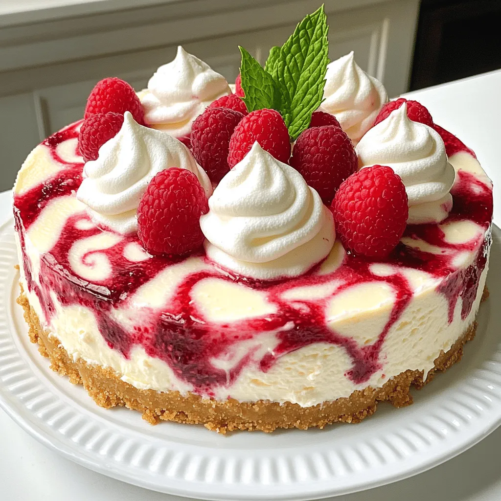 - 240 g Krümelboden (z.B. Butterkekse oder Löffelbiskuits) - 75 g geschmolzene Butter - 450 g Frischkäse, zimmerwarm - 200 g Zucker - 2 große Eier - 1 Teelöffel Vanilleextrakt - 240 g Schlagsahne - 200 g weiße Schokolade, geschmolzen - 250 g frische Himbeeren - 50 g Himbeermarmelade