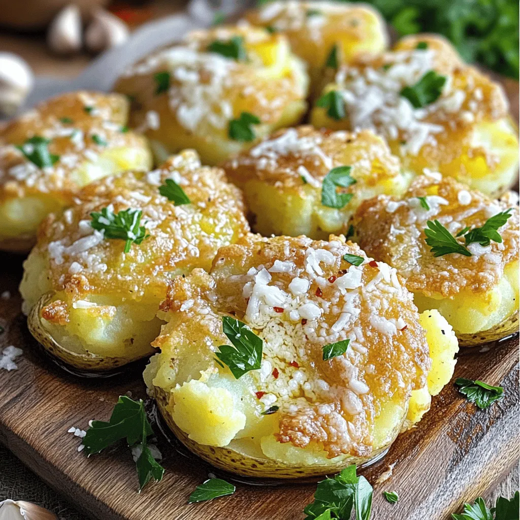 Smashed Garlic Parmesan Potatoes Knusprig und Lecker