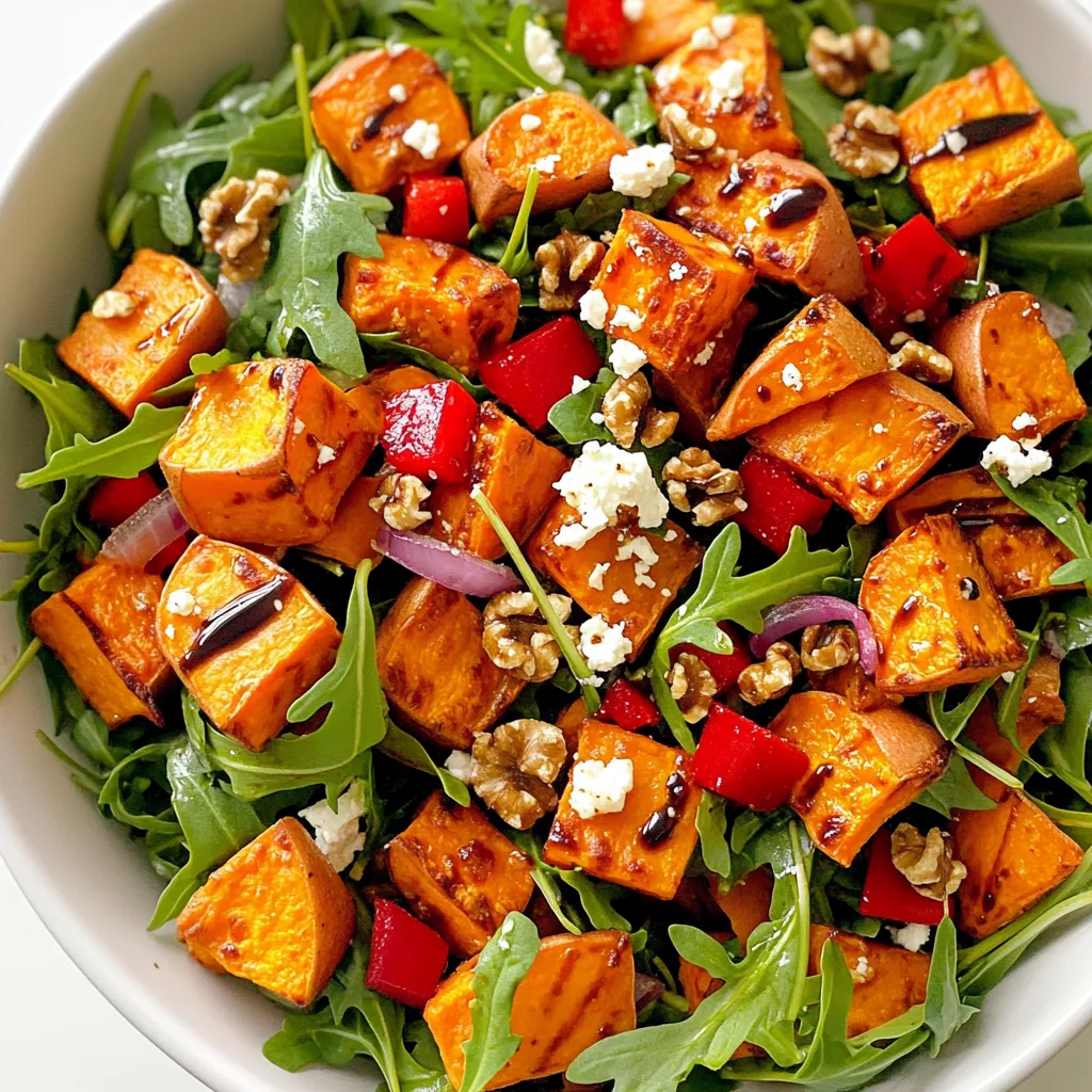 Röstender Süßkartoffelsalat mit Rucola und Feta