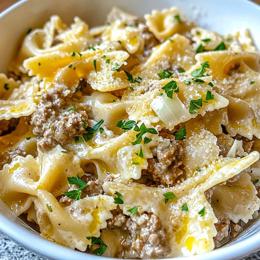 Parmesan Garlic Beef Bowtie Pasta Schnell und Lecker