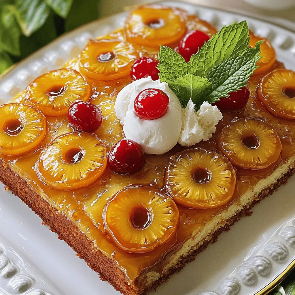 - 1/2 Tasse ungesalzene Butter - 1 Tasse brauner Zucker - 1 Dose Ananasscheiben in Sirup - maraschino Kirschen (optional)