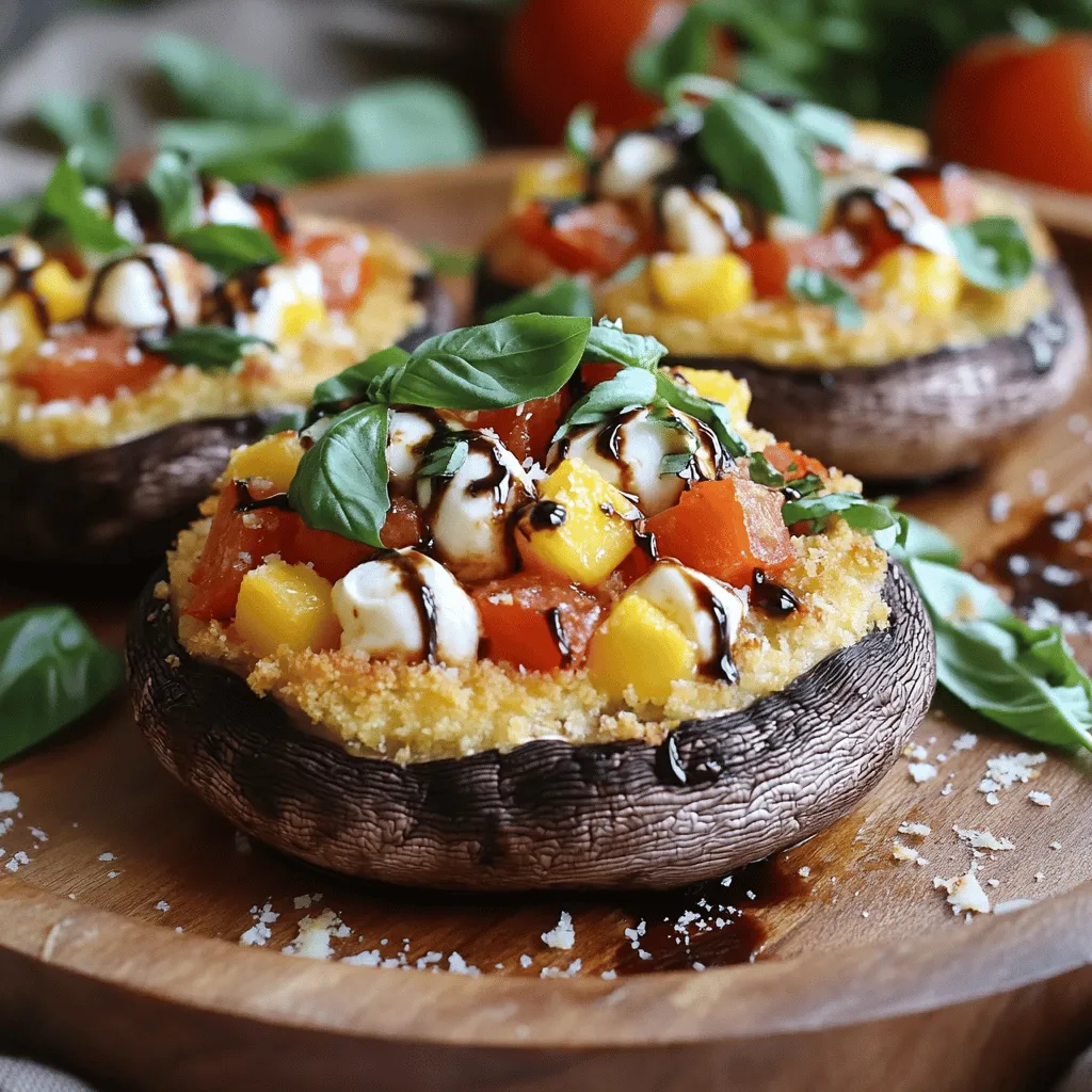 Portobello-Pilze gefüllt mit Caprese-Köstlichkeit