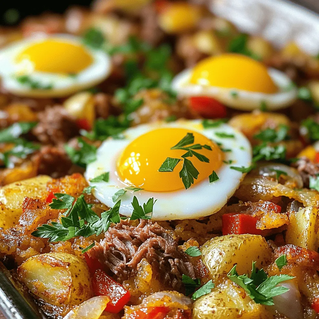 - 400 g Corned Beef, gewürfelt - 3 große Kartoffeln, geschält und gewürfelt - 1 Zwiebel, gewürfelt - 1 rote Paprika, gewürfelt - 2 Knoblauchzehen, fein gehackt