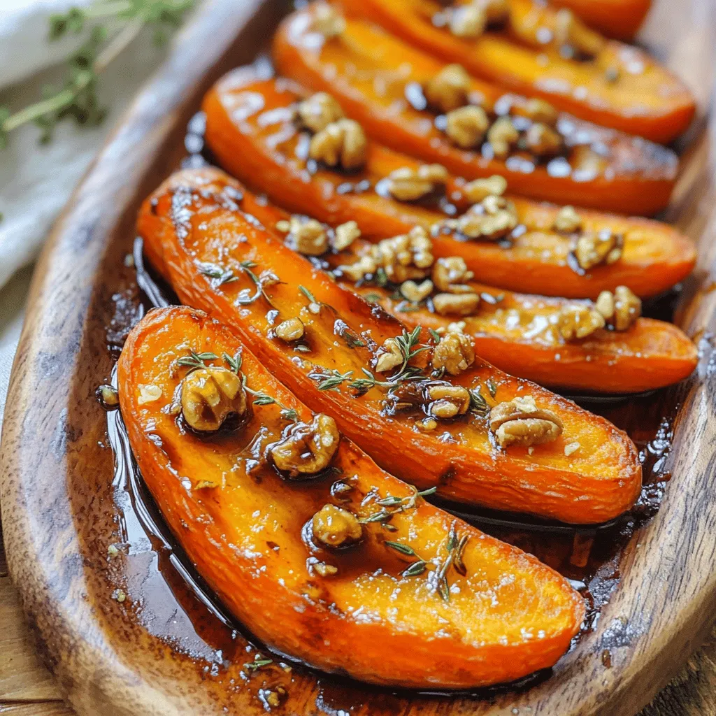 - 500 g junge Karotten, geschält und halbiert - 3 Esslöffel Balsamico-Essig - 2 Esslöffel Honig - 3 Esslöffel Olivenöl - 1 Teelöffel Meersalz - 1/2 Teelöffel frisch gemahlener Pfeffer - 1 Teelöffel frische Thymianblätter - 1-2 Esslöffel gehackte Walnüsse (optional)