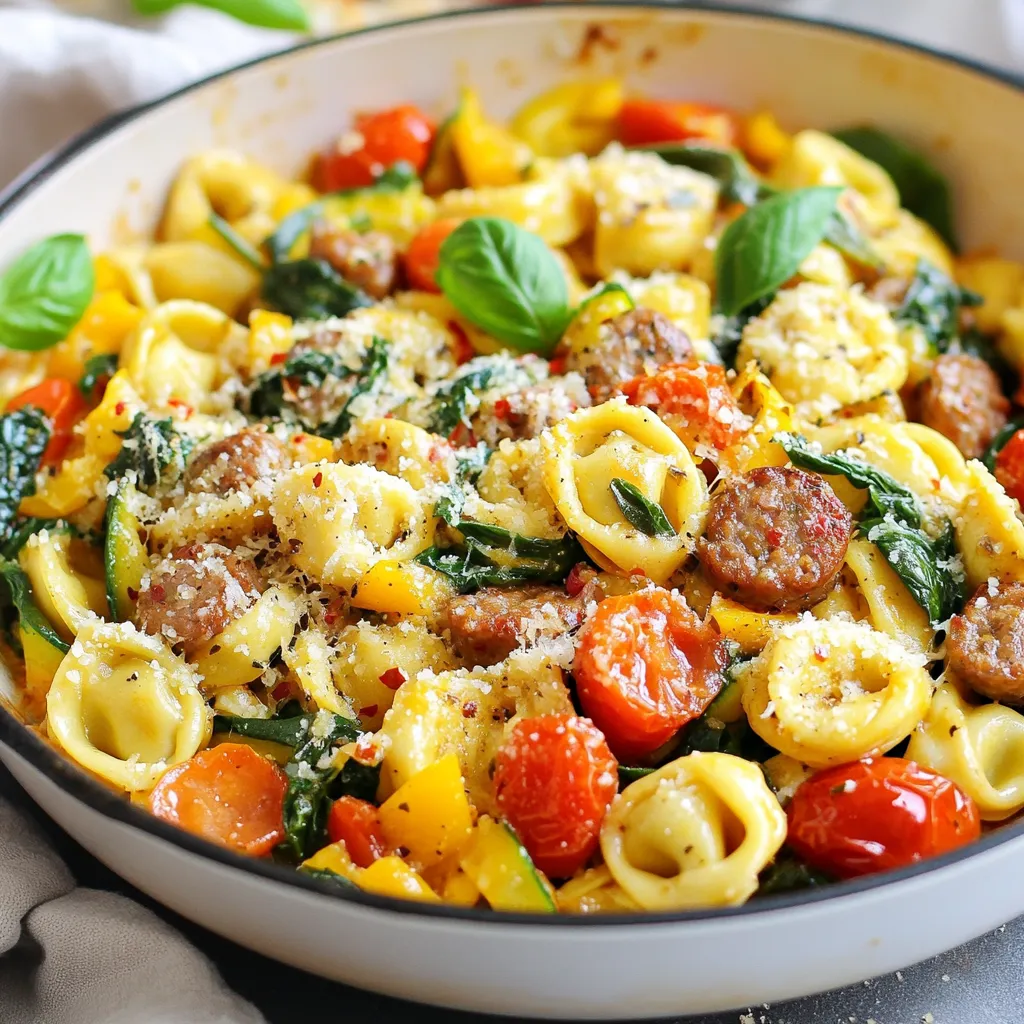 Ein-Pfannen-Tortellini-Wurst-Pfanne Schmackhaftes Gericht