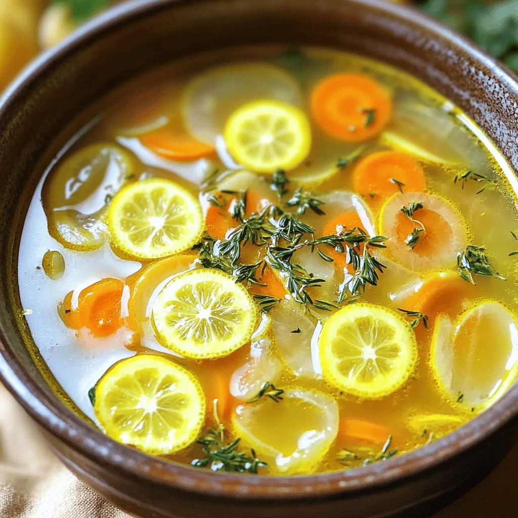 Die Hühnersuppe mit Zitronenreis hat einfache, aber schmackhafte Zutaten. Die Basis ist die Hühnerbrühe, die den vollen Geschmack bietet. Ich empfehle, 6 Tassen frische Hühnerbrühe zu verwenden. Diese Brühe gibt der Suppe Tiefe und Wärme.