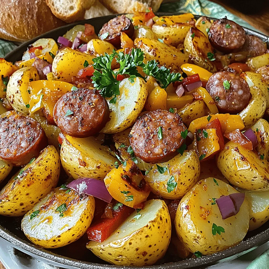 Rauchige Wurst und Kartoffeln Einfache, leckere Pfanne