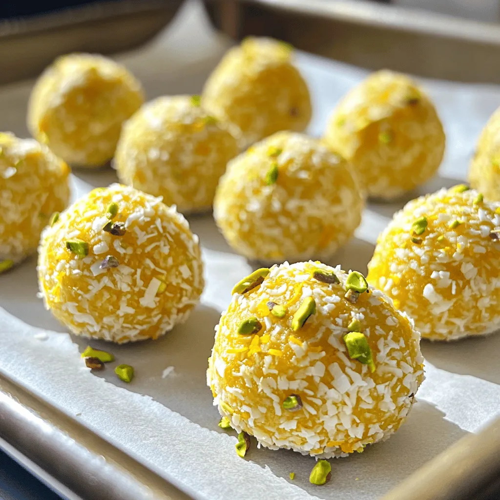 Orange Blossom Delight Balls sind süße Snacks, die frische Aromen und gesunde Zutaten kombinieren. Diese kleinen Bällchen bestehen aus Mandelmehl, Kokosnuss und Honig. Sie enthalten auch Orangenblütenwasser, das einen besonderen Geschmack verleiht. Jedes Bällchen ist mit gehackten Pistazien umhüllt, was ihnen eine knackige Textur gibt.