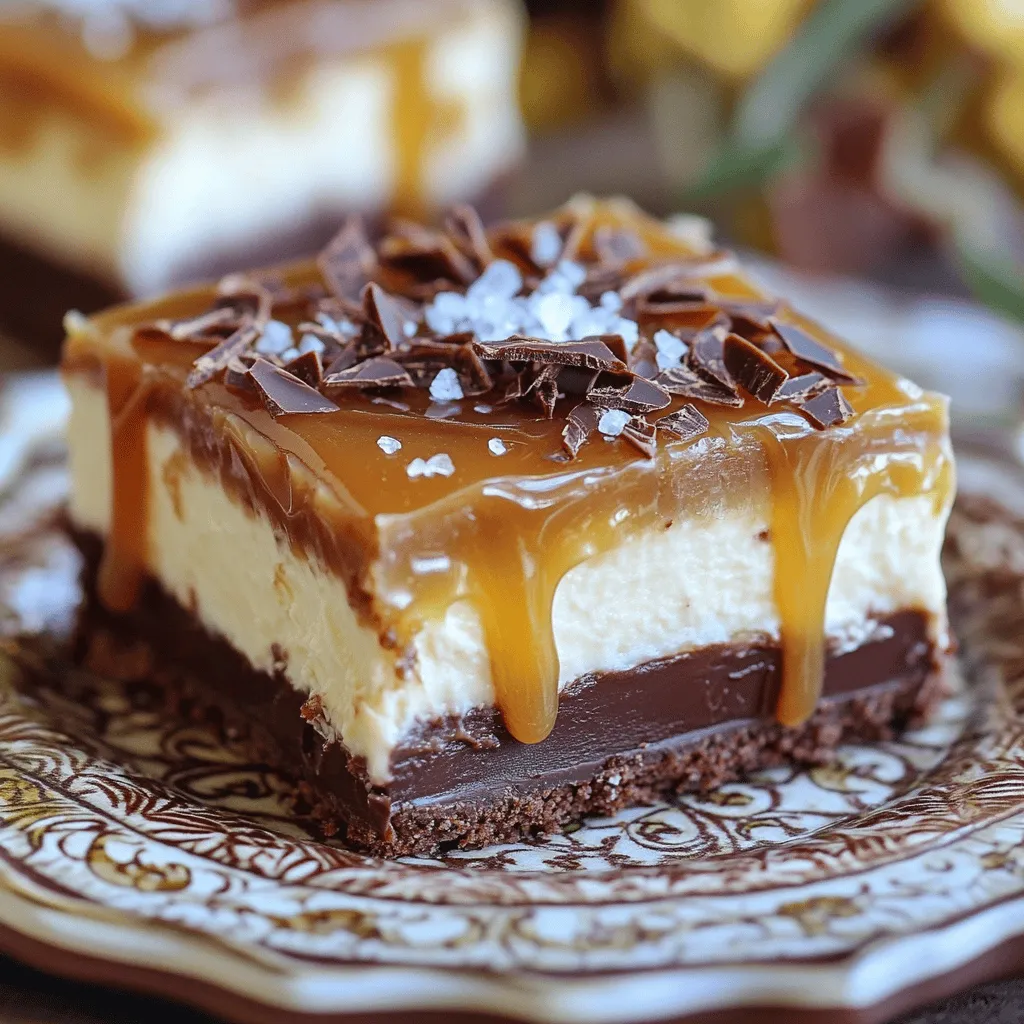 No-Bake Salted Caramel Chocolate Cheesecake Bars köstlich
