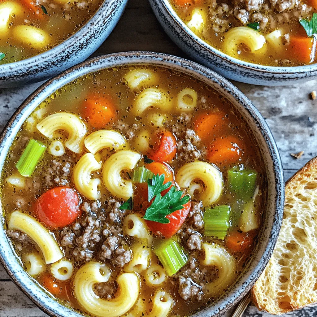 Die Zutaten für die klassische Rinder- und Tomaten-Makkaroni-Suppe sind einfach und frisch. Diese Kombination sorgt für Geschmack und Fülle. Hier ist die Liste der Zutaten, die du brauchst: