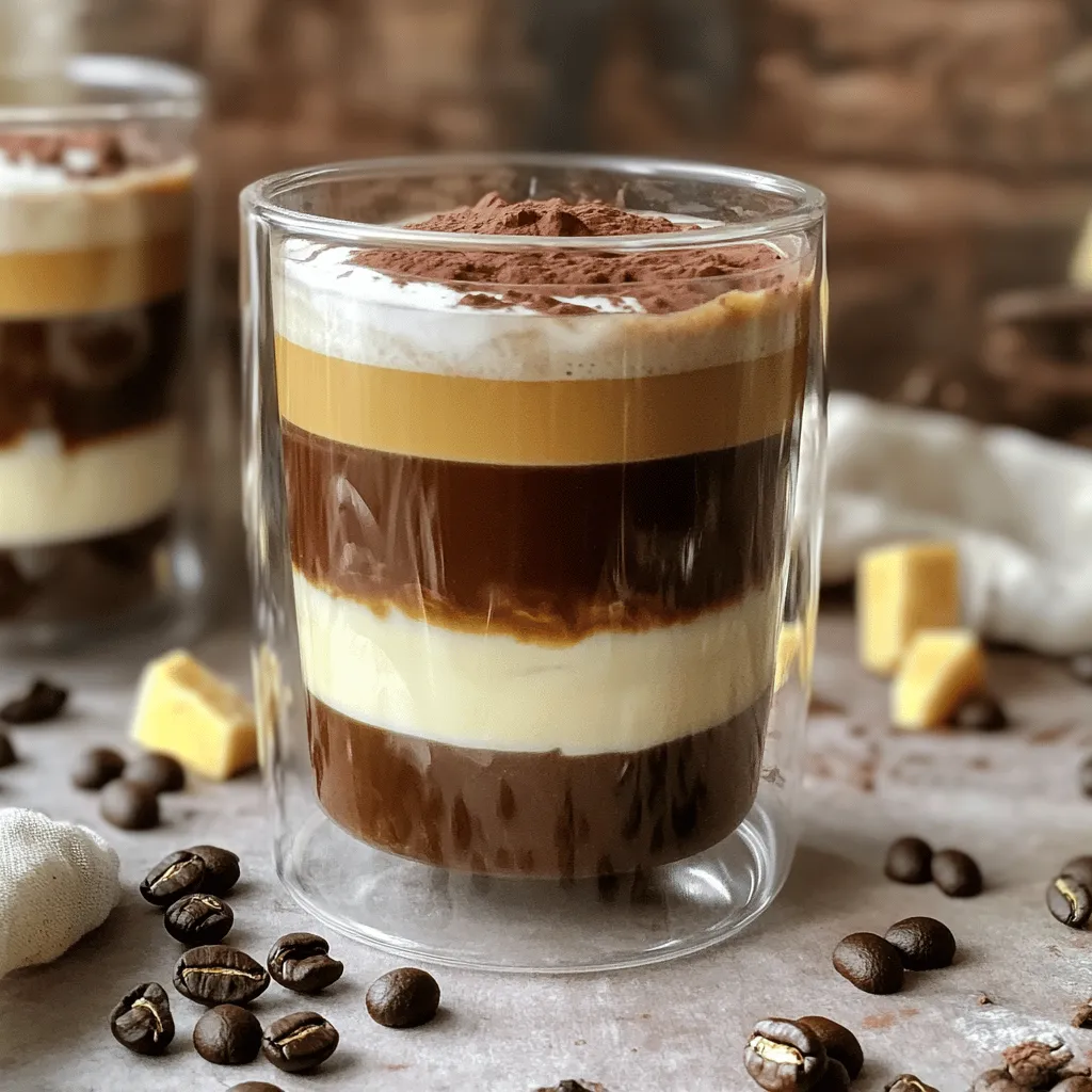 Für dieses Rezept brauchst du frischen Espresso, braunen Zucker, Schlagsahne, Vanilleextrakt und Zimt. Du benötigst auch Kakaopulver und einige Kaffeebohnen zur Dekoration. Diese Zutaten sorgen für einen tollen Geschmack und eine ansprechende Präsentation.