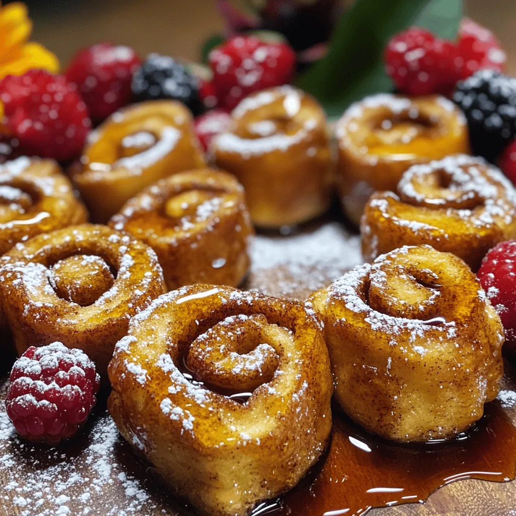 Um Zimtschnecken French Toast Bites zuzubereiten, brauche ich einige einfache Zutaten. Ich beginne mit einer Dose Zimtschnecken-Teig, drei große Eier, ½ Tasse Milch und etwas Vanilleextrakt. Zimt, Zucker und Salz sind auch wichtig. Für das Topping benutze ich einen Schuss Ahornsirup und Puderzucker.