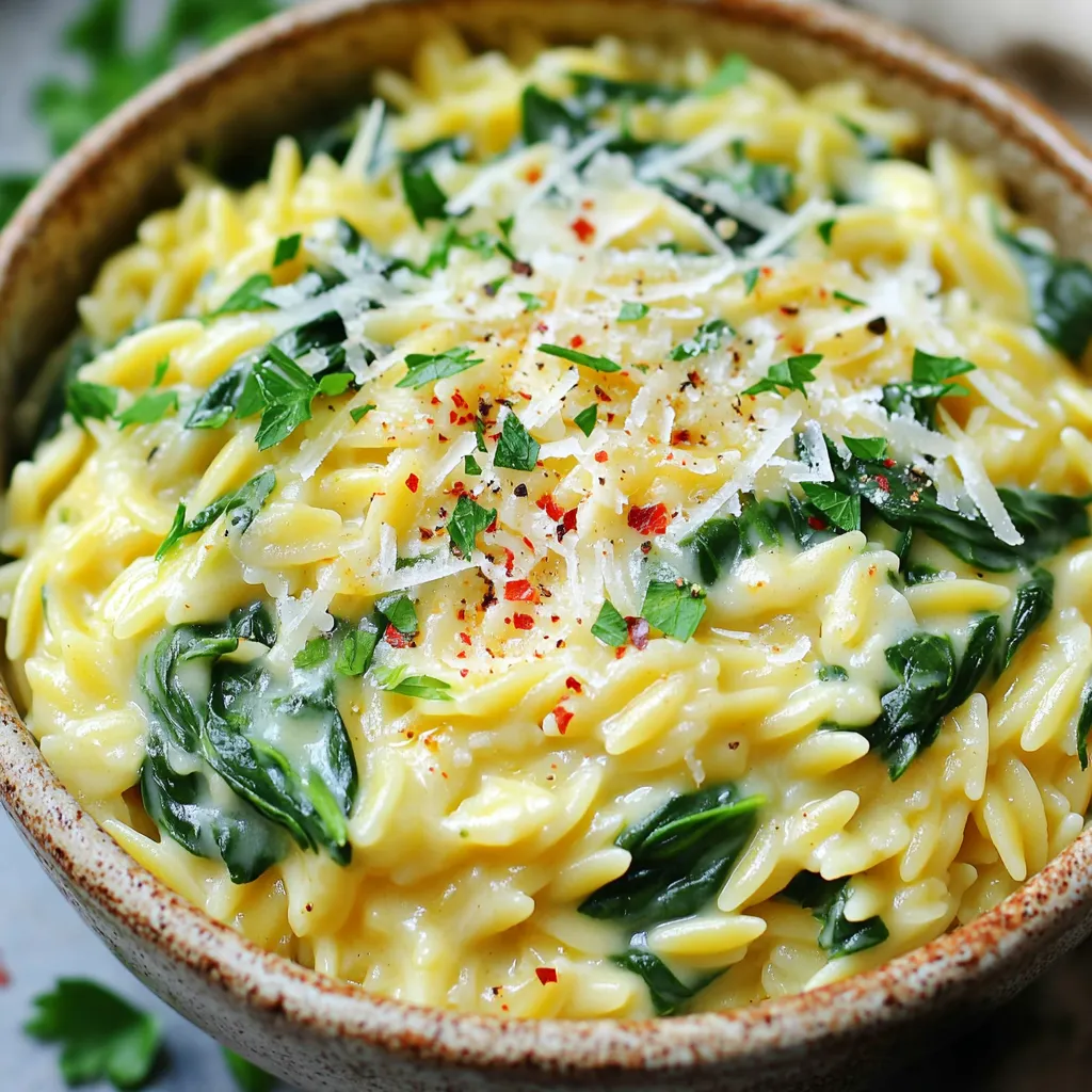 Einfaches One-Pot Garlic Parmesan Orzo mit Spinat