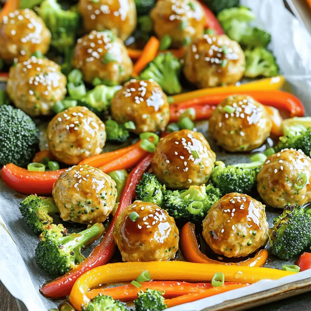 Sheet-Pan Teriyaki Hühnchenbällchen mit Gemüse