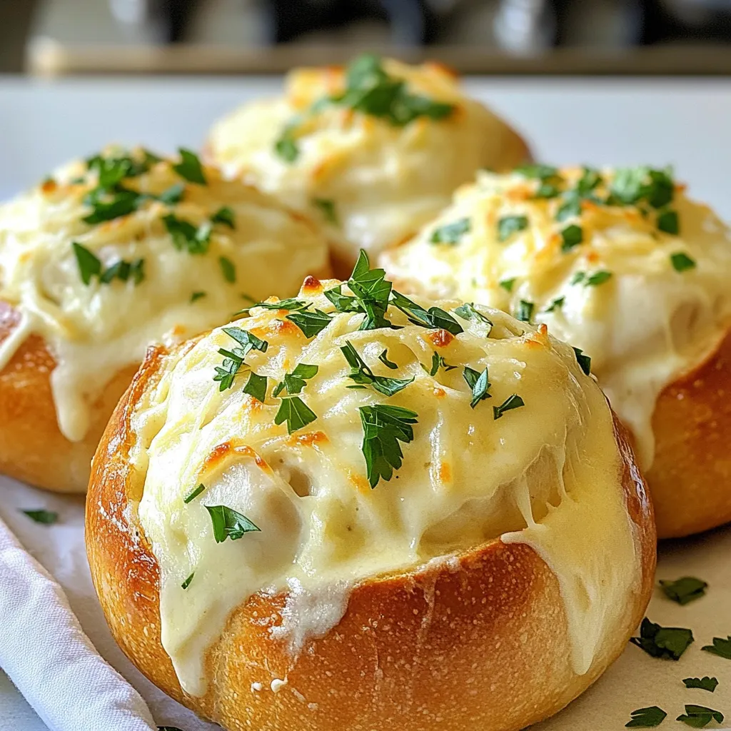 Chicken Alfredo Knoblauchbrot-Schalen Einfach Zubereiten