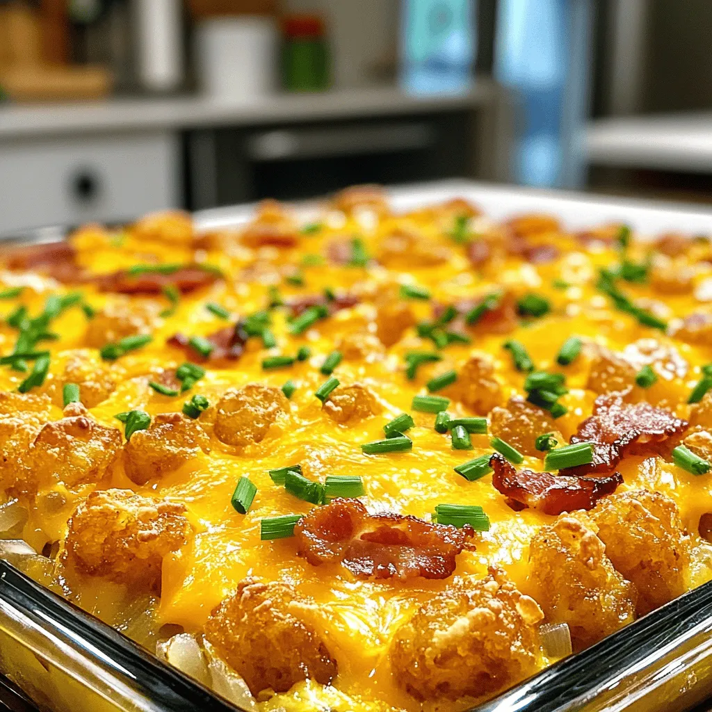 Die Hauptzutaten für deinen Cracked Out Tater Tot Frühstücksauflauf sind einfach und lecker. Hier sind sie: