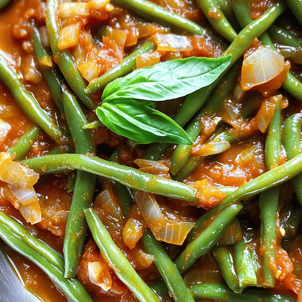 Grüne Bohnen in Tomatensauce sind einfach und lecker. Die Hauptzutaten sind frisch, gesund und leicht zu finden. Du brauchst 400 g grüne Bohnen, 1 Zwiebel, 2 Knoblauchzehen und 400 g gehackte Tomaten. Olivenöl, Zucker und italienische Kräuter runden das Gericht ab.