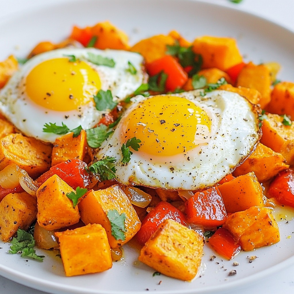 Süßkartoffel-Hash mit Eiern Leckerer Frühstücksgenuss