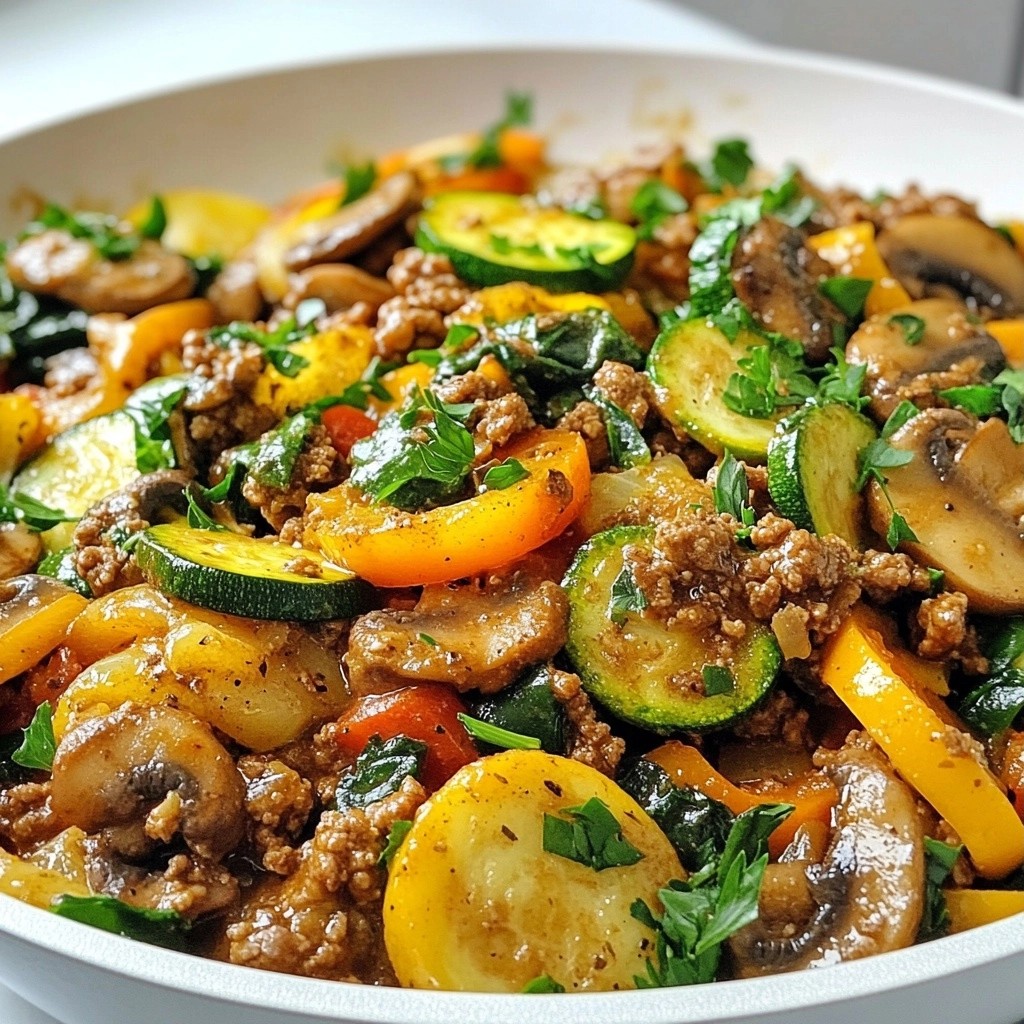Herzhaftes Low-Carb Beef and Veggie Skillet Rezept